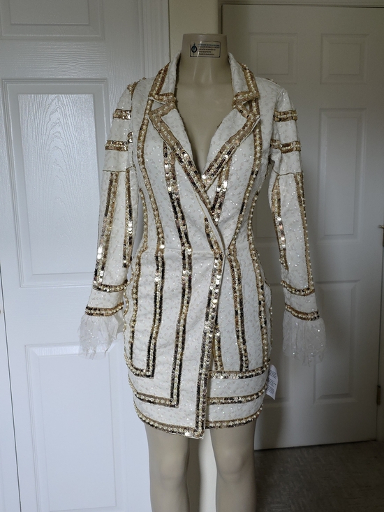 ASOS Dresses & Skirts - ASOS DESIGN CREAM Mini Blazer Dress with Gold Sequin Trim